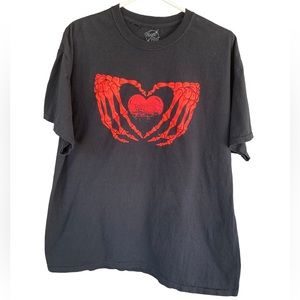Black Graphic Tee with red skeleton hands / heart